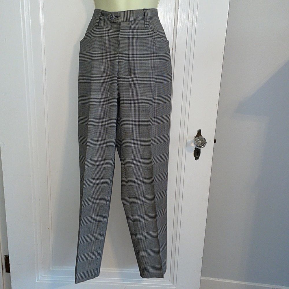 Vtg Eddie Bauer‎ black & cream plaid houndstooth high waisted pants